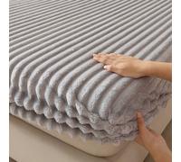 GUOIOOI Draps de lit élastiques Doux et Chauds, Housse de Protection de Matelas en Peluche, Couvre-lit épais en Velours de Lait, Drap-Housse rayé(Gray,78"X86"(200X220CM))