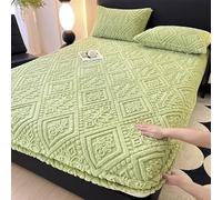 GUOIOOI Draps de lit élastiques en Velours de Taffetas bohème, Drap-Housse Complet, protège-Matelas Ultra Doux, literie Moelleuse en Peluche(Bright Green,King)