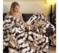 GUOIOOI Plaid en Fausse Fourrure de Luxe à imprimé léopard, Double Face, Ultra Doux et Moelleux, en Fausse Fourrure de Lapin, idéal for Le canapé et Le lit(Brown,220x240cm)