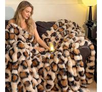 GUOIOOI Plaid en Fausse Fourrure de Luxe à imprimé léopard, Double Face, Ultra Doux et Moelleux, en Fausse Fourrure de Lapin, idéal for Le canapé et Le lit(Leopard Print,220x240cm)