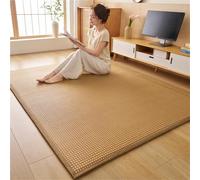 GUOIOOI Tapis Tatami Traditionnel Japonais en Bambou et rotin tissé, Matelas futon Japonais Enroulable, Tapis géant en Mousse à mémoire de Forme for la méditation et Le Jeu Zen(Light Brown,90x190cm)