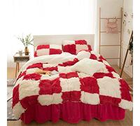 Guojm Fleece Couchet Cover Ensembles Couvercle de Courtepointe de Patch en réseau carré avec Jupe de lit Princesse Warm Cozy Litch (Red Queen)