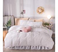 Guojm Fleece Warm Cozy Liber Set Fleece Treep Coublement de 1 Couvre-Couette 1 Feuille de lit 2 taies d'oreiller Ensemble de literie Super Doux, Blanc, Double