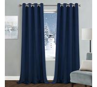 GUOJUN Rideau Occultant Thermique Isolant 110 x 205 cm Thermique Isolant Anti Froid et Chaleur Rideaux Anti UV, Bruit, Isolation Lumiere pour Chambre Salon, Bleu Foncé