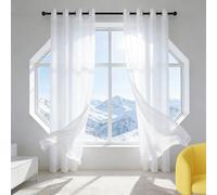 GUOJUN Rideau Voilage 240 x 240 cm Bloquer Soleil Anti-UV, Doux et Esthétiques Rideaux Transparents pour Chambre Salon Maison, Blanc