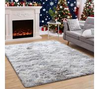 GUOJUN Tapis Chambre 130 x 130 cm Poils Longs, Lavable, Moderne Tapis de Cuisine Antidérapant pour Salon Chambre, Gris Clair