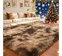 GUOJUN Tapis Chambre 130 x 130 cm Poils Longs, Lavable, Moderne Tapis de Cuisine Antidérapant pour Salon Chambre, Brun