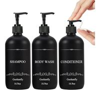 Guokanfly Lot de 3 distributeurs de shampooing et d'après-shampoing en verre avec pompe en plastique, flacon à pompe en plastique, flacon à pompe pour gel douche - Noir - 500 ml