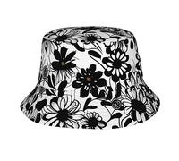 GUOLGP Chapeau bob unisexe imprimé fleurs noir et blanc pour homme et femme Chapeau de protection solaire, Noir , Taille unique