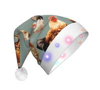 GUOLGP Chapeau de Noël lumineux imprimé poule pour fêtes de fin d'année, fêtes de Noël, Nouvel An