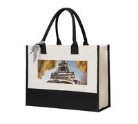 GUOLGP Cityscape Paris Tour Eiffel France Sac fourre-tout en toile pour femme pour plage, voyage, école, bureau, usage quotidien