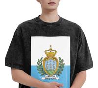 GUOLGP Drapeau de Saint-Marin Imprimé Authentique Look Rétro Sessions Fitness Sessions T-shirts surdimensionnés Confortable Léger, Noir , XL