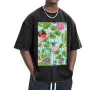 GUOLGP Flamingo Love Flowers Print Authentic Retro Look Fitness Sessions T-shirts surdimensionnés confortables et légers, Noir , XL