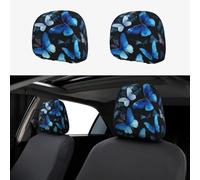 GUOLGP Housse d'appui-tête de voiture avec imprimé papillons bleus et fleurs blanches - Coussin de siège confortable - Accessoire de voyage pour conducteur