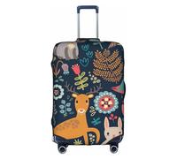 GUOLGP Housse de protection lavable pour valise, motif hibou, lapin, oiseau, renard, fermeture éclair dissimulée, blanc, L