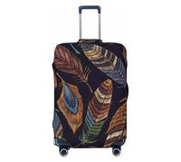 GUOLGP Housse de valise universelle avec imprimé plumes de paon - Housse élastique lavable double face, Noir , L