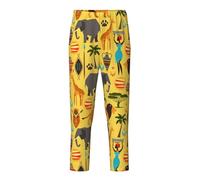 GUOLGP Pantalon de pyjama festif imprimé éléphant d'Afrique, vêtements doux pour la peau, réunions de famille, Noir , S