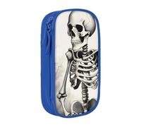 GUOLGP Pochettes à crayons fonctionnelles avec imprimé squelette intéressant et multi-compartiments pour fournitures scolaires et accès facile, bleu, Taille unique, Poche de rangement