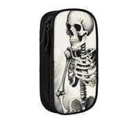 GUOLGP Pochettes à crayons fonctionnelles avec imprimé squelette intéressant et multi-compartiments pour fournitures scolaires et accès facile, Noir , Taille unique, Poche de rangement