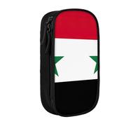 GUOLGP Pochettes à crayons fonctionnelles avec motif drapeau de la République arabe syrienne, multi-compartiments de rangement, fournitures scolaires, accès facile, Noir , Taille unique, Poche de