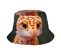 GUOLGP Sable Leopard Gecko Imprimé Fonctionnalité Large Utilisation Casquette Protection Solaire Chapeau Seau Chapeau Randonnée Camping Plage Aventure Noir
