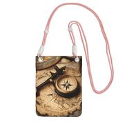 GUOLGP Sac à bandoulière pour téléphone avec boussole et carte du monde ancien, tendance, fin, léger pour voyage, course à pied, randonnée, shopping, rose, Taille unique