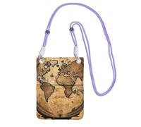 GUOLGP Sac à bandoulière pour téléphone portable avec imprimé carte du monde antique et léger pour voyage, course à pied, randonnée, shopping, violet, Taille unique