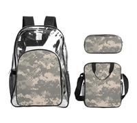 GUOLGP Sac à dos transparent imprimé camouflage numérique militaire pour femmes, filles, enfants, adolescents, 3 pièces, sac transparent pour voyage en plein air