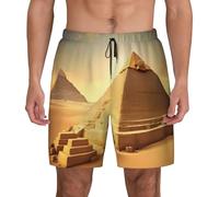 GUOLGP Short pour homme imprimé pyramide égyptienne dans le désert Séchage rapide Fonctionnalité Plage Maillot de bain Surf Gym Diverses activités, Noir , S