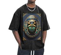GUOLGP T-shirt surdimensionné avec imprimé scarabée égyptien, look rétro authentique et confortable, léger, Noir , S