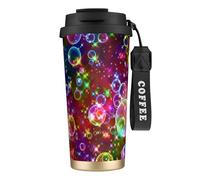 GUOLGP Tasse de voyage en acier inoxydable avec imprimé étoiles arc-en-ciel colorées pour bureau, école, camping
