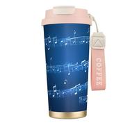 GUOLGP Tasse de voyage en acier inoxydable avec notes de musique bleues pour bureau, école, camping