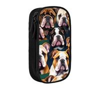 GUOLGP Trousse à crayons fonctionnelle avec imprimé bouledogue anglais - Multi-compartiments - Fournitures scolaires - Accès facile, Noir , Taille unique, Poche de rangement