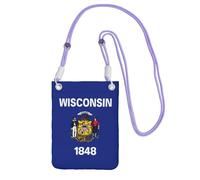 GUOLGP Wisconsin Sac à bandoulière pour téléphone portable avec imprimé drapeau de l'État du Wisconsin - Tendance - Fin et léger - Pour voyage, course, violet, Taille unique