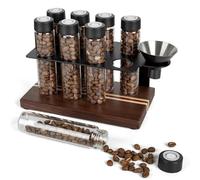Guolich Stockage de Grains de Café dose Unique 8 Tubes avec Support en Bois Massif de Noyer, Contenant de Rangement pour Café, Présentoir et Entonnoir