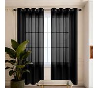 GUOLIXIA Rideau Voilage 240 x 240 cm Rideau à Oeillets Transparent en Effet à Oeillets Décoration Décoration de Maison pour Salon, Chambre à Coucher et Cuisine, Noir
