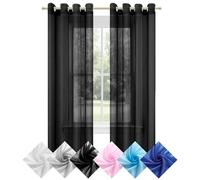 GUOLIXIA Rideaux Voilage 240 x 240 cm avec Oeillets Transparent Voilage Fenetre Œillets Décoration de Maison pour Salon et Chambre, Terrasse, Noir