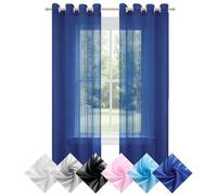 GUOLIXIA Rideaux Voilage 240 x 240 cm avec Oeillets Transparent Voilage Fenetre Œillets Décoration de Maison pour Salon et Chambre, Terrasse, Bleu Foncé