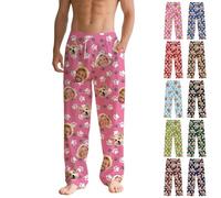 Guooyuuyu Pyjama Personnalisé - Pantalon Pyjama Femme Personnalisé avec 3 Photo- Bas de Pyjama Drole pour Femme Homme - Pyjama Couple Famille, Idee Cadeau Personnalisé (B)