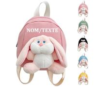 Guooyuuyu Sac a Dos Enfant Personnalisé avec Nom Brodé, Sac Personnalisable Enfant pour Garçon Fille, Sac a Dos Bebe en Mignon Lapin, Cadeau Personnalisé Bebe, pour Rentrée Scolaire Maternelle (Rose)