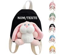 Guooyuuyu Sac a Dos Enfant Personnalisé avec Nom Brodé, Sac Personnalisable Enfant pour Garçon Fille, Sac a Dos Bebe en Mignon Lapin, Cadeau Personnalisé Bebe, pour Rentrée Scolaire Maternelle (Noir)