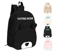 Guooyuuyu Sac Personnalisable Enfant avec Nom Brodé, Sac a Dos Personnalisé Enfant Prenom pour Garcon et Fille, Sac a Dos Bebe Mignon avec Oreilles d'Ourson, Cartable Maternelle Fille Crèches (Noir)