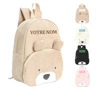 Guooyuuyu Sac Personnalisable Enfant avec Nom Brodé, Sac a Dos Personnalisé Enfant Prenom pour Garcon et Fille, Sac a Dos Bebe Mignon avec Oreilles d'Ourson, Cartable Maternelle Fille Crèches (Kaki)