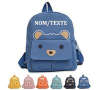 Guooyuuyu Sac Personnalisable Enfant Prenom Brodé, Sac a Dos Bebe, Sac a Dos Enfant Garçon Fille, Sac à Dos Bébé Crèche Personnalisable Adorable Ours, Cadeau Rentrée Maternelle (Bleu)