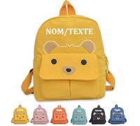Guooyuuyu Sac Personnalisable Enfant Prenom Brodé, Sac a Dos Bebe, Sac a Dos Enfant Garçon Fille, Sac à Dos Bébé Crèche Personnalisable Adorable Ours, Cadeau Rentrée Maternelle (Jaune)
