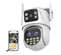 GUOPIN Caméra de sécurité cellulaire Caméra de sécurité 9MP 5K for l'extérieur, Zoom 8X, Trois objectifs, Suivi Automatique, caméra de vidéosurveillance PTZ 6MP NVR Résolution HD(9MP Add 32GB)
