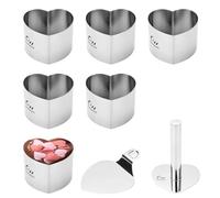 Guowall Lot de moules à gâteau en Forme de cœur, Anneaux à Dessert et Anneaux à gâteau, avec Pelle et Pilon, en Acier Inoxydable