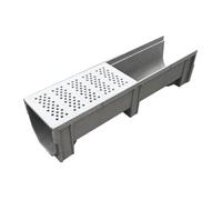 GUOXIAD Caniveau avec Grille en Acier Inoxydable, Système De Drainage for Allée, Largeur 25 Cm, Longueur 1 M, Tranchée De Drainage Assemblée À Rainure en U, Kit De Drainage(#2,25CM Height)