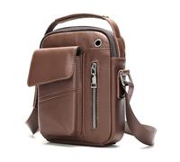 GUOXIAD Men's Leather Shoulder Bag, Business Satchel, Motorcycle Bicycle Riding Cell Phone Wallet Organizer, Vintage Chest Pack for Hiking Cycling Shopping Party(Light Coffee)