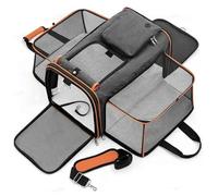 GUOXIAD Sac De Transport for Chat, Sac Pliable for Petit Chien, Sac De Transport for Animaux De Compagnie en Voiture, Sac Fourre-Tout Extensible for Animaux De Compagnie(Gray-Orange,L)